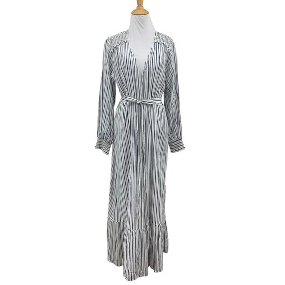 Anthropologie Dress Women S Small Multi Stripe Tie Waist Smocked Kaftan Cover Up - Picture 1 of 16